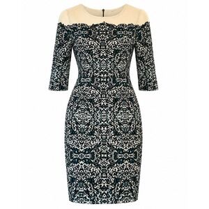 Maggy London Womens Black Ivory Teal Dress Career Office Cocktail Midi M